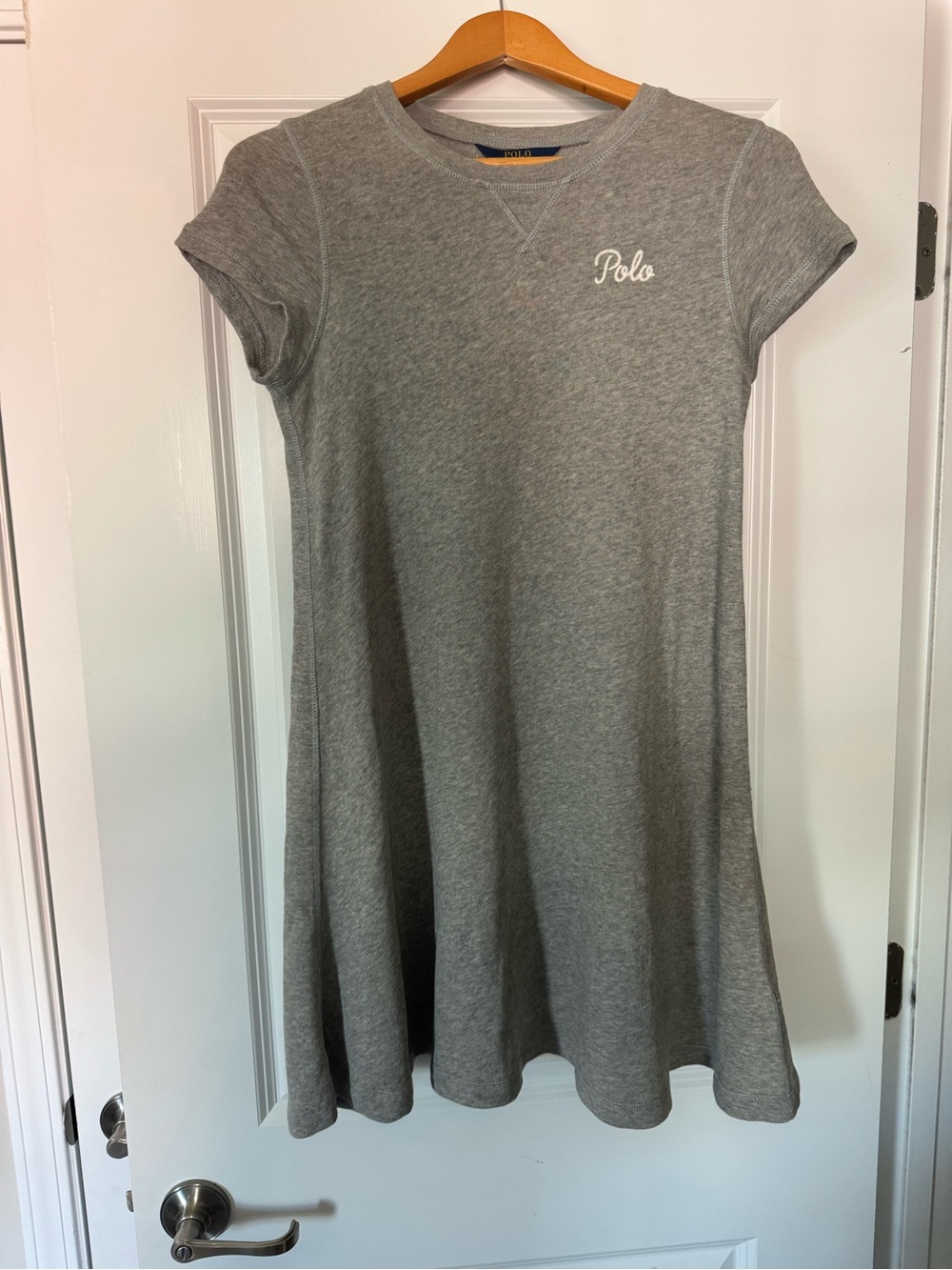 Ralph Lauren Girls Polo Shirt Dress Gray Large Short Sleeve Shift Preppy School